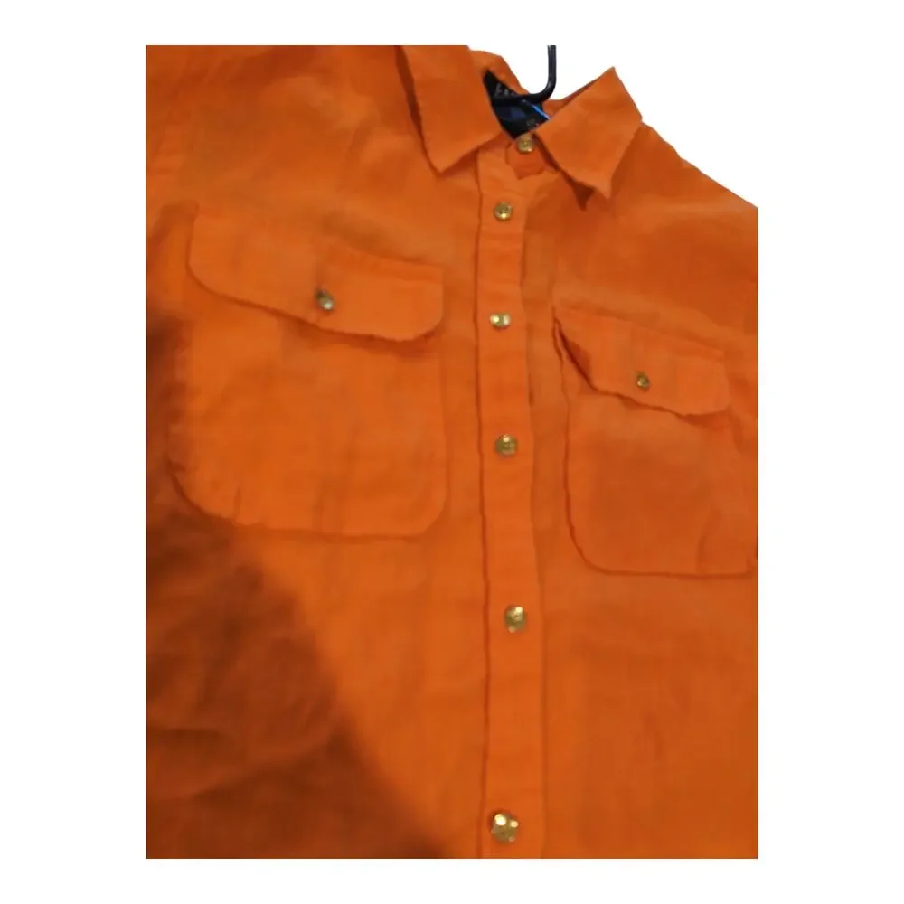 Lauren Ralph Lauren Shirt Womens Sz Small Orange 100% Linen Roll Tab Long Sleeve - Picture 4 of 6